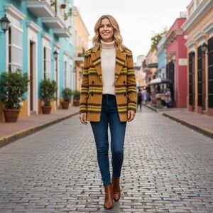 NWT Vigoss Women’s Plaid Pea Coat Double Breasted Fall Winter Warm Cozy